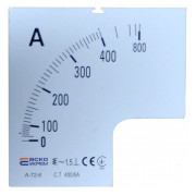 Шкала 400/5А до амперметра трансформаторного включення АСКО-УКРЕМ A-72-6 (72×72 мм) міні-фото