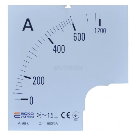 Шкала 600/5А до амперметра трансформаторного включення АСКО-УКРЕМ A-96-6 (96×96 мм) (A0190010087) фото