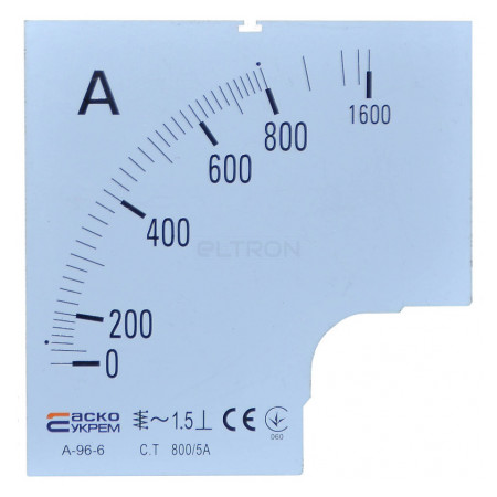 Шкала 800/5А до амперметра трансформаторного включення АСКО-УКРЕМ A-96-6 (96×96 мм) (A0190010088) фото