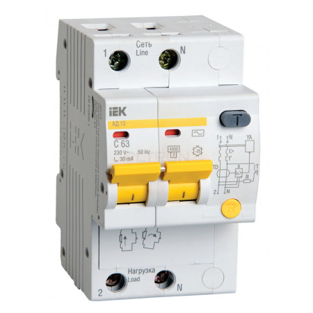 Диференційний автомат IEK АД12 2P 16А 30мА хар-ка C тип AC (MAD10-2-016-C-030) фото