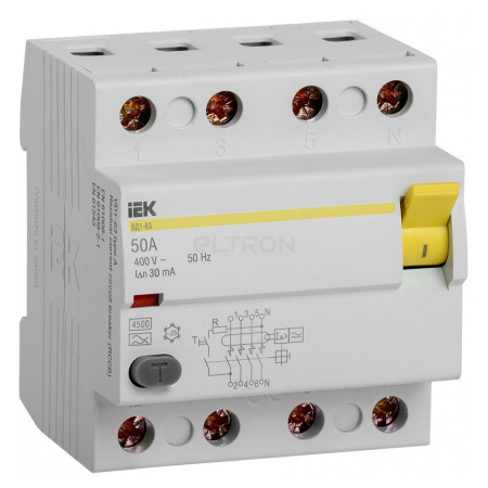 Пристрій захисного відключення (ПЗВ) IEK ВД1-63 4P 50А 30мА тип A (MDV11-4-050-030) фото